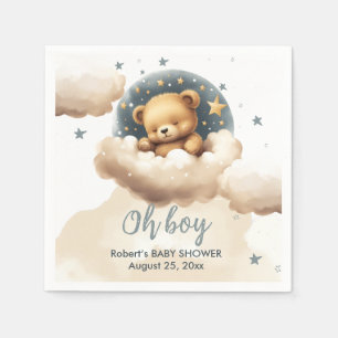 Blue bear on clouds baby shower invitation napkin