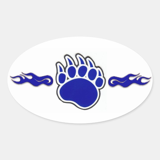 Blue Bear Paw with Flames Oval Sticker (Front)