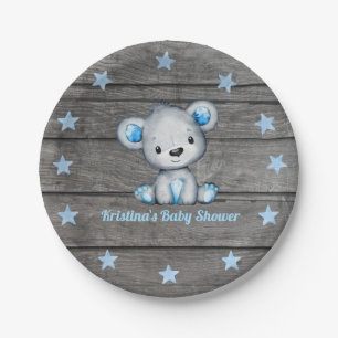 Blue bear Plate 4 Baby Shower,  Rustic, Birthday