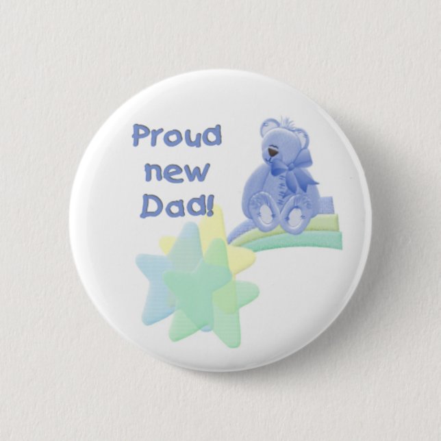 Blue Bear Proud New Dad 6 Cm Round Badge (Front)
