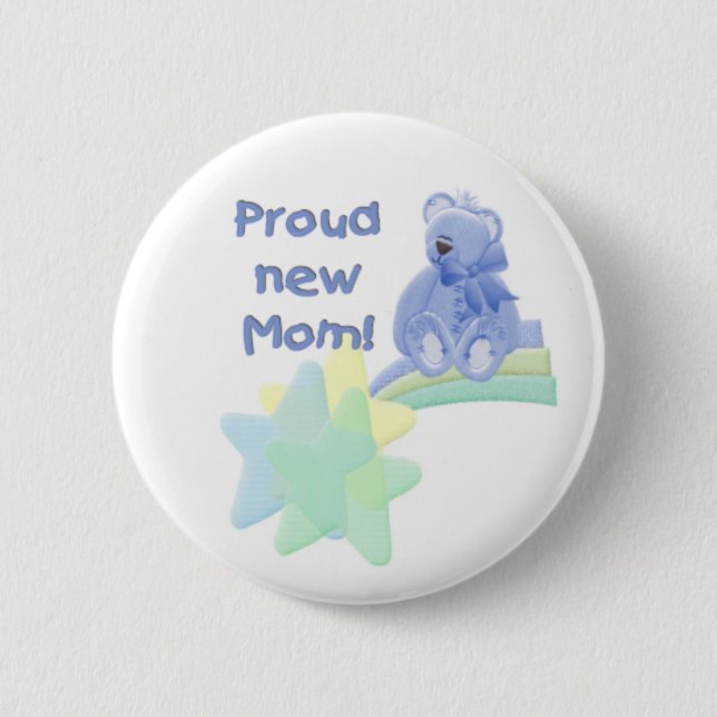Blue Bear Proud New Mum 6 Cm Round Badge (Front)