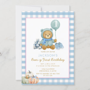 Blue Bear Pumpkin Beary First Birthday  Invitation