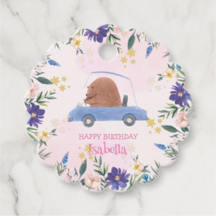 Blue Bear Race car Tropical flower Birthday party Favour Tags