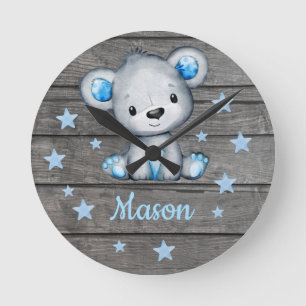 Blue Bear Rustic wooden Acrylic Wall Clock, Round Round Clock