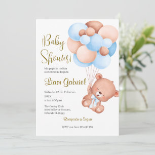 Blue Bear Spanish Baby Shower Boy invitation