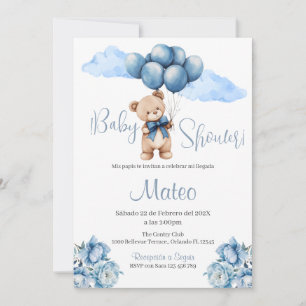 Blue Bear Spanish Baby Shower Boy invitation