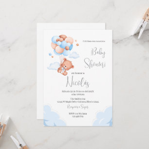 Blue Bear Spanish Baby Shower Boy invitation