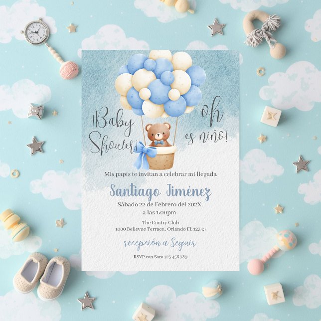 Blue Bear Spanish Baby Shower Boy invitation (Creator Uploaded)