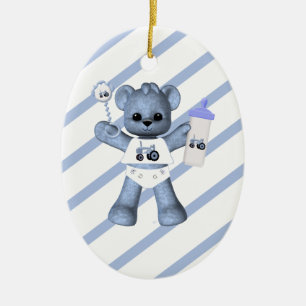 Blue Bear Tractor 1st Christmas Ornament