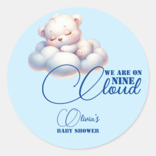 Blue Bear We are on cloud nine Baby Shower Classic Round Sticker