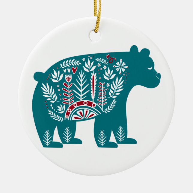 Blue Bear with Designs Ceramic Tree Decoration (Front)