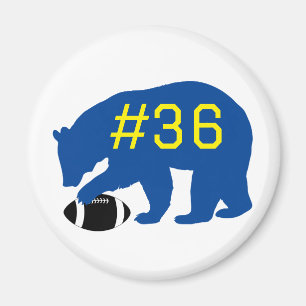 Blue Bear with Football and Team number Magnet
