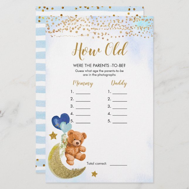 Blue Bearly Baby Shower How Old were The Parents (Front/Back)