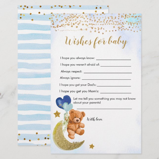 Blue Bearly Baby Shower Wishes For Baby (Front/Back)