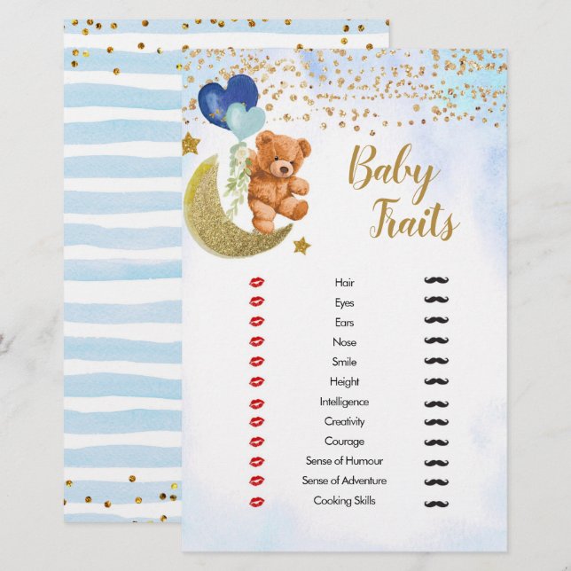 Blue Bearly Baby Traits Games Shower (Front/Back)