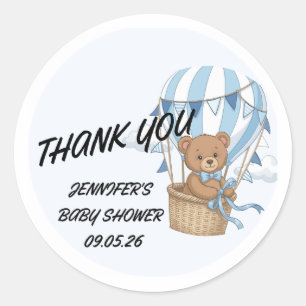 Blue Bearly wait Baby Boy Shower Thank You Classic Round Sticker
