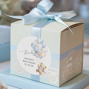 Blue Bearly wait Baby Boy Shower Thank You Classic Round Sticker