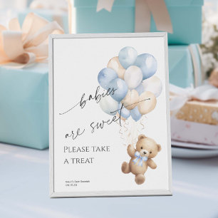Blue Bearly Wait Baby Boy Shower Treat Sign