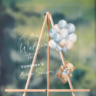Blue Bearly Wait-Baby Boy Shower Welcome Sign
