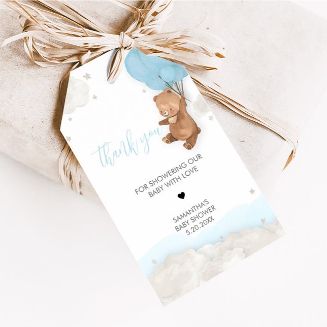 Blue Bearly Wait Baby Shower Favour Tag (Blue Bearly Wait Balloon Baby Shower Favor Tags)
