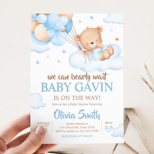 Blue Bearly Wait Clouds Baby Shower Invitation