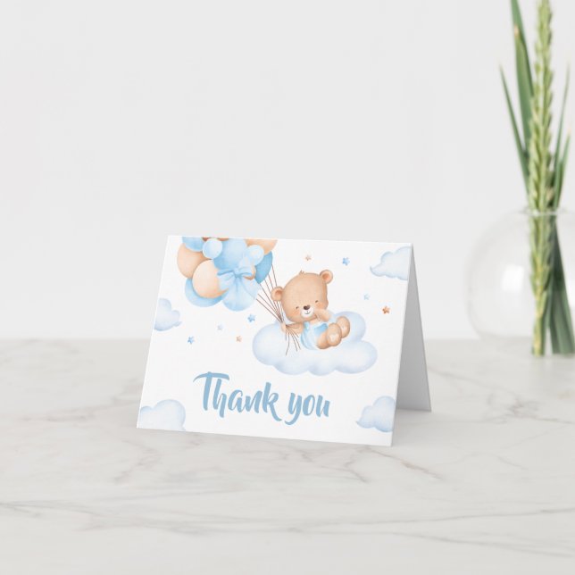 Blue Bearly Wait Clouds Baby Shower Thank You Card (Front)