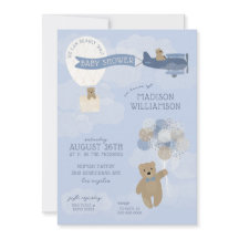 Blue Bearly Wait Teddy Bear Baby Shower Invitation