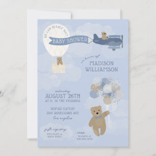 Blue Bearly Wait Teddy Bear Baby Shower Invitation