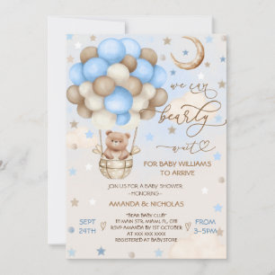Blue Bearly Wait Teddy Bear Boy Baby Shower Invitation