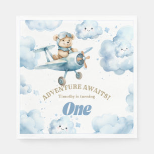Blue Bear's Birthday Bonanza: Flying into Year One Napkin