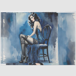 Blue Beauty 1920s Moulin Rouge Raven Haired Lady Tissue Paper