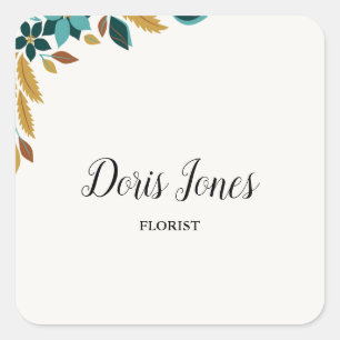 Blue beauty flower fall leaves square sticker
