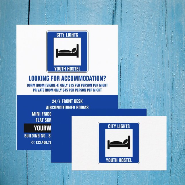 Blue Bed Logo, Hostel Accommodation Advertising Flyer (Creator Uploaded)