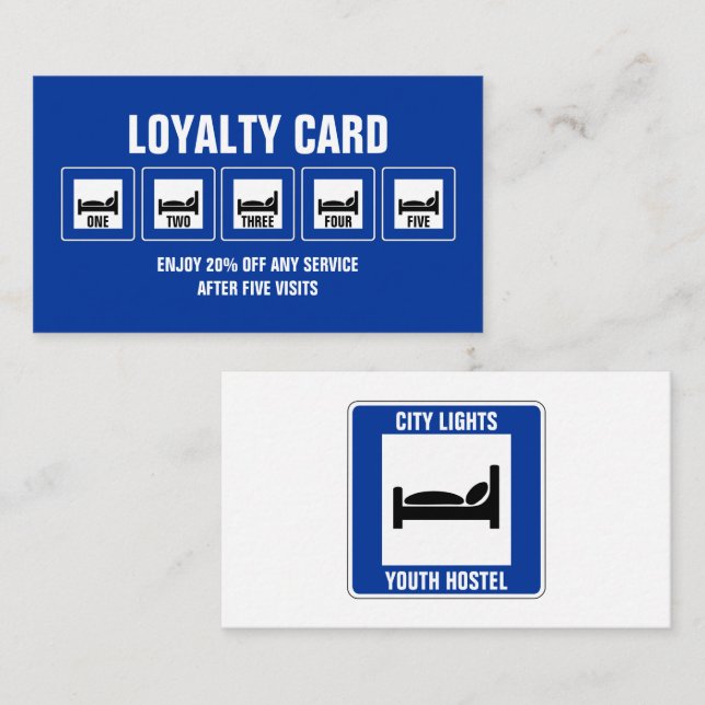 Blue Bed Logo, Hostel Accommodation Business Loyalty Card (Front/Back)