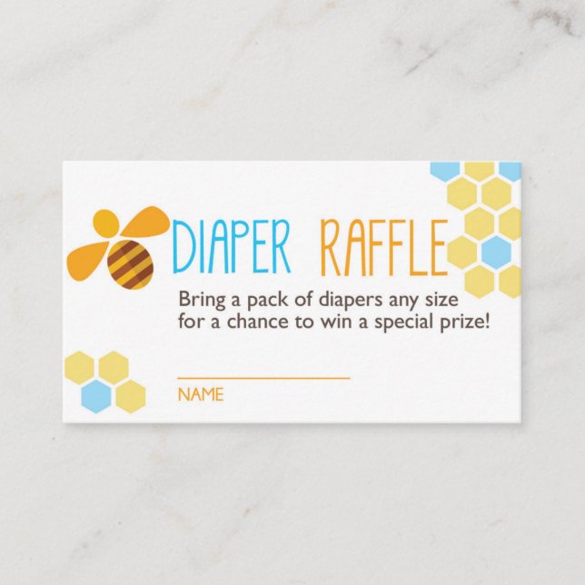 Blue Bee Diaper Raffle Ticket Enclosure Card (Front)