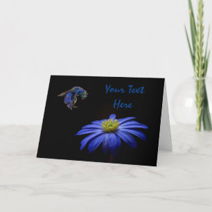 Blue Bee Landing on Blue Daisy Greeting Card