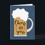 Blue Beer Cheers to 49 Years Birthday Card<br><div class="desc">A modern beer 49th birthday card for him. The front of this card features a mug of beer against a geometric blue background. Inside reads a birthday message, which you can easily personalise. The back has a place for you to put the year. A fun mug of beer 49th birthday...</div>