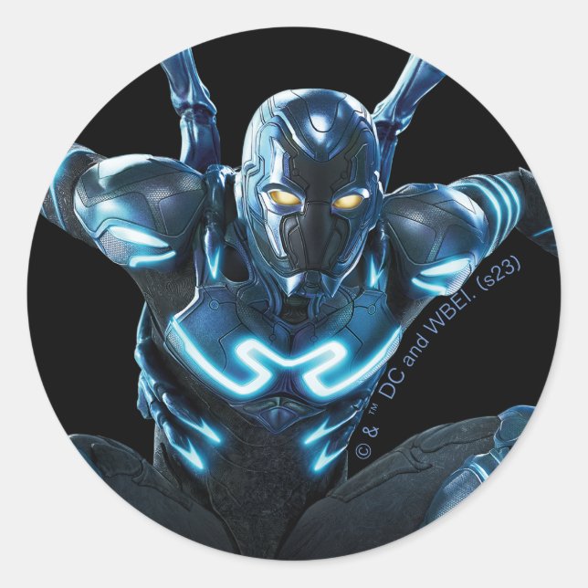 Blue Beetle Leaping Character Art Classic Round Sticker (Front)