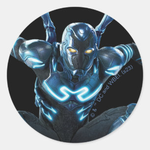 Blue Beetle Leaping Character Art Classic Round Sticker