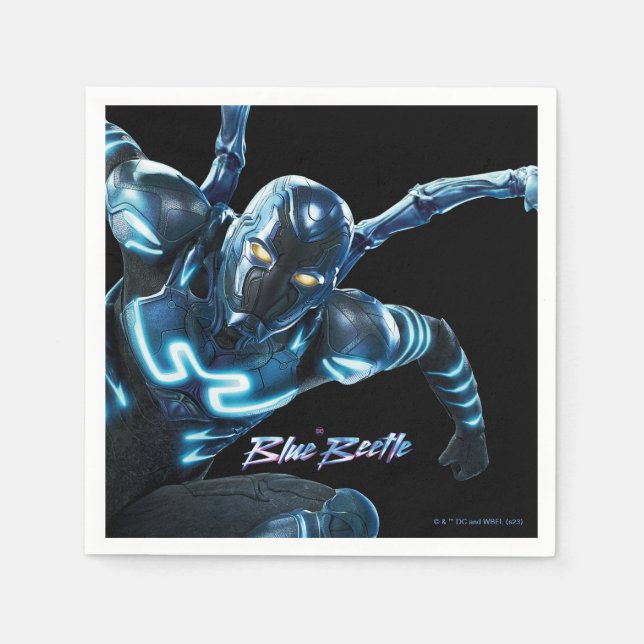 Blue Beetle Leaping Character Art Napkin (Front)