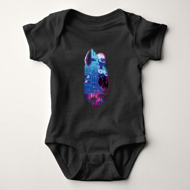 Blue Beetle Retrowave City Lights Baby Bodysuit (Front)