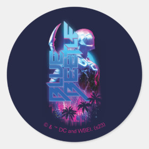 Blue Beetle Retrowave City Lights Classic Round Sticker