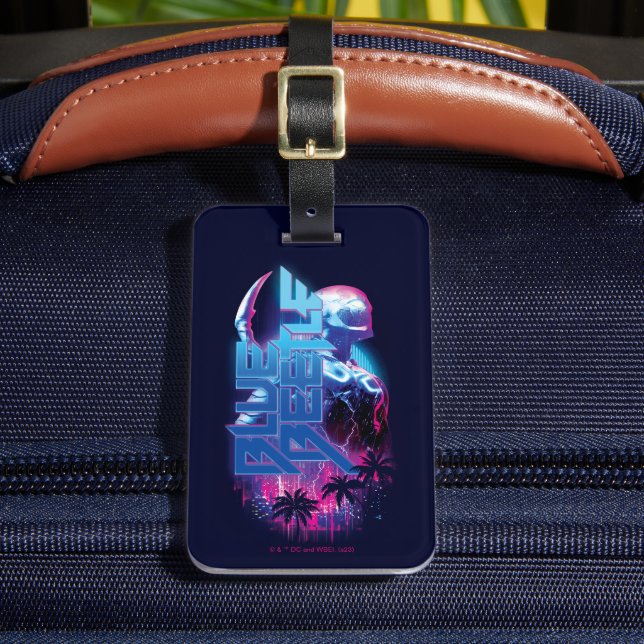 Blue Beetle Retrowave City Lights Luggage Tag (Front Insitu 2)