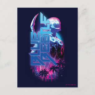 Blue Beetle Retrowave City Lights Postcard