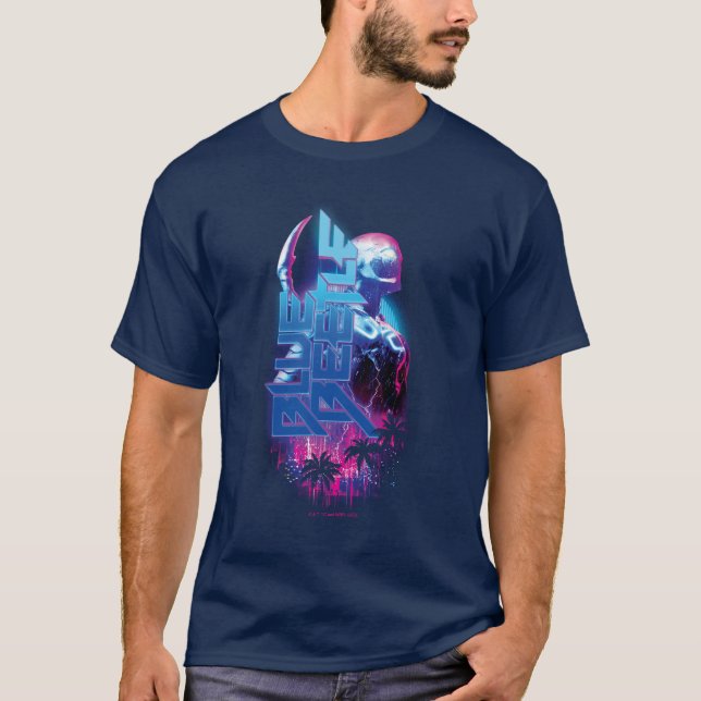 Blue Beetle Retrowave City Lights T-Shirt (Front)