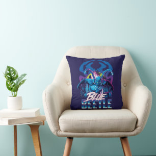 Blue Beetle Retrowave City Sunset Cushion