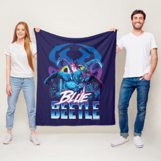 Blue Beetle Retrowave City Sunset Fleece Blanket