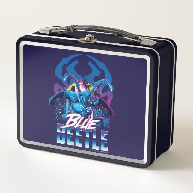Blue Beetle Retrowave City Sunset Metal Lunch Box (Front)