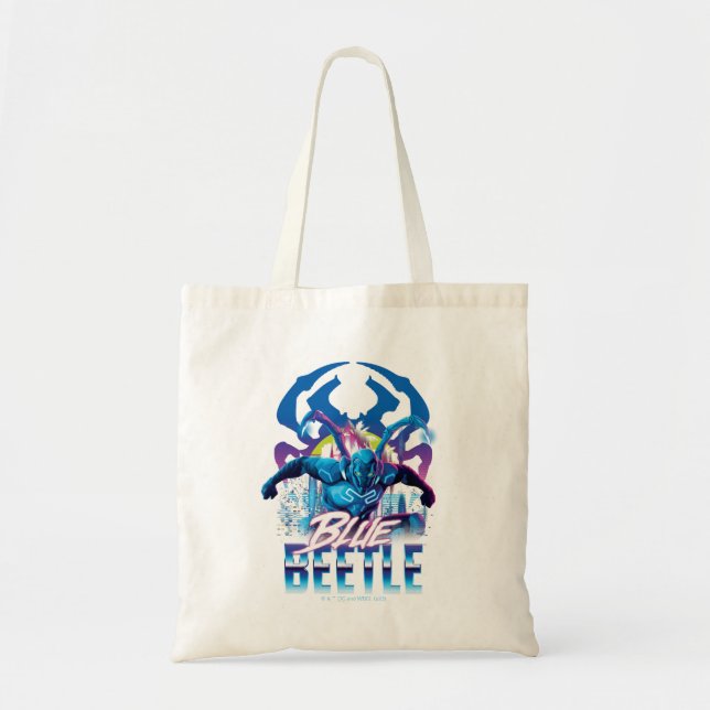 Blue Beetle Retrowave City Sunset Tote Bag (Front)