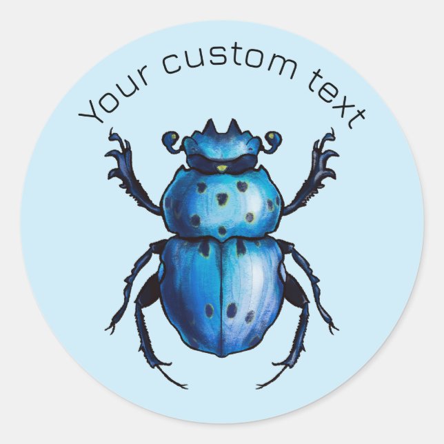 Blue Beetle Scarab Art - Insect Lover Entomology Classic Round Sticker (Front)